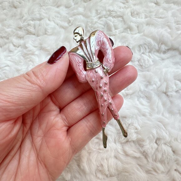 Vintage Art Deco Lady Pink Brooch - Picture 3 of 7